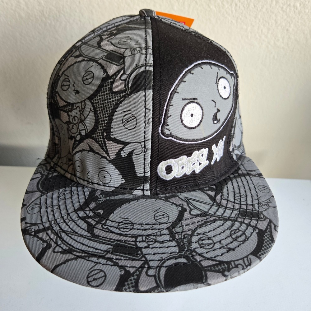 Family Guy Stewie Obey Me‎ Hat Baseball Cap Adult Size S/M Black Gray NEW
